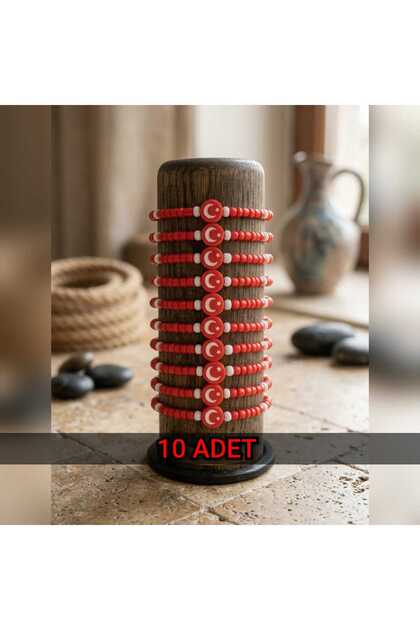 A KALİTE EL YAPIMI ÖZEL TASARIM 10'LU AVANTAJLI PAKET TÜRK BAYRAK FİMOLU KADIN BİLEKLİK SETİ