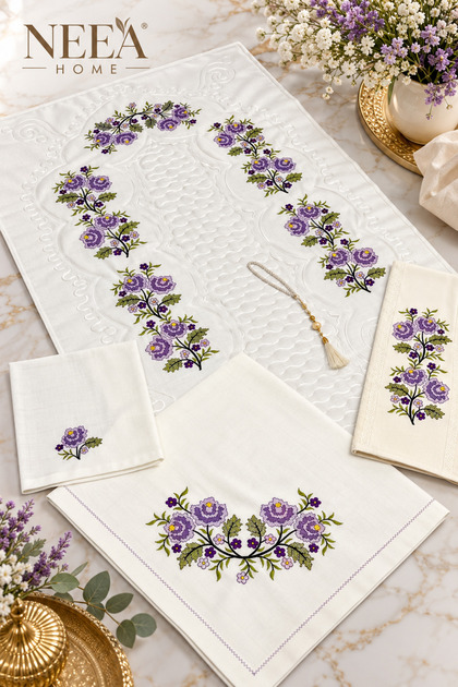 Luxury 5-Piece Dowry Gardenia Prayer Rug Bundle Set - Ecru