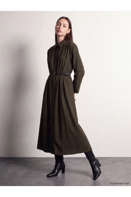 I Beli Belted Pleated Shirt Dress from Freezen Store