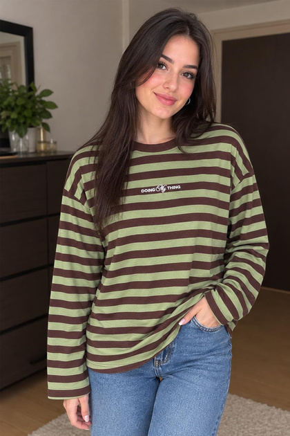 Women's Striped Crew Neck Long Sleeve Basic Sweatshirt