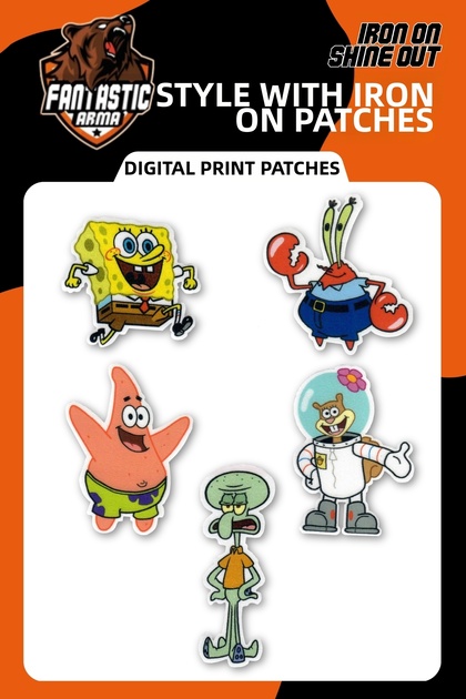 Spongebob Iron-On Woven Fabric Laser Cut Patch Set – Fabric Patch (5 Pieces)