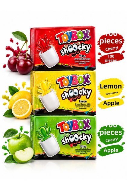 Shoocky Cherry Apple Lemon Flavored Bubble Gum X 300 Pieces