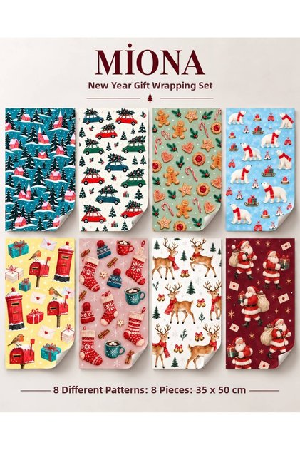 New Year's Special Gift Wrapping Packaging Paper 35X50 cm Pack of 8 (8 Pieces)