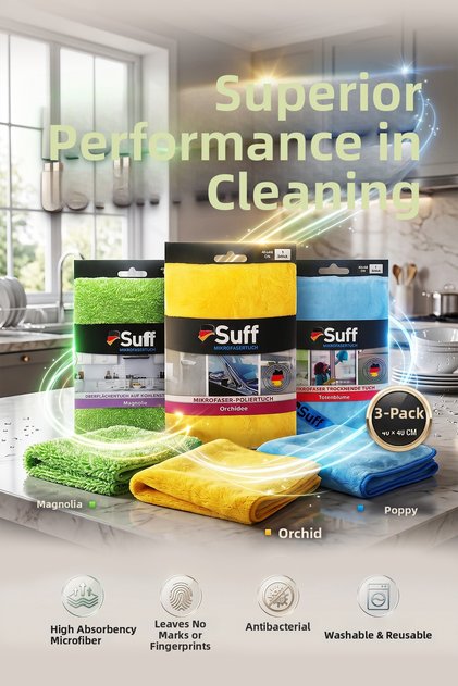 Set of 3 Microfiber Drying Cloths 40X40 Cm, Non-Marking, Carbon Based & Extra Fluffy Drying Cloths