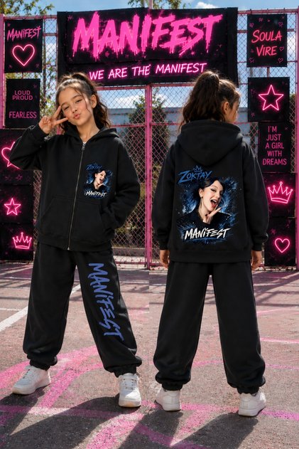 Manifest Printed Zip-Up Cardigan Bottom Tracksuit Set