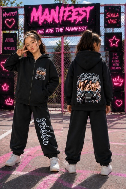 Manifest Printed Zip-Up Cardigan Bottom Tracksuit Set