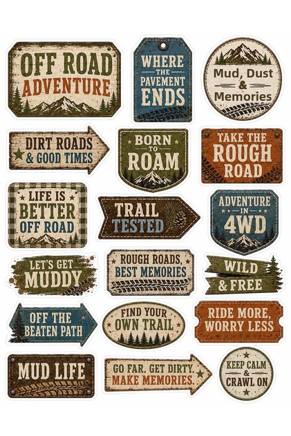 Off Road Adventure, 4Wd and Nature Adventure Themed Retro Decorative Multi-Sticker Set - Foil Sticker (22X30 cm)