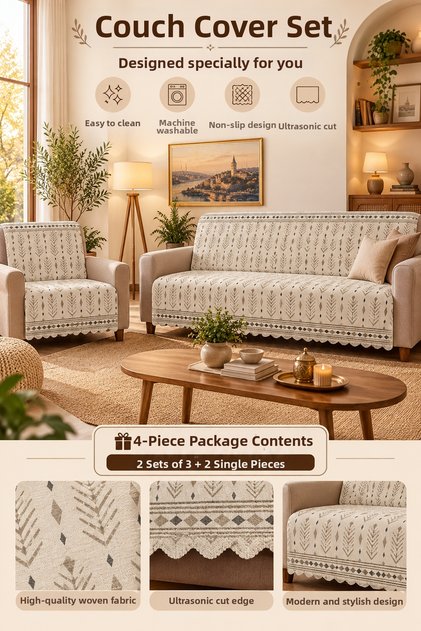Multi-Purpose Sofa Cover,Sofa Bed Cover Set with Non-Slip Sponge 3,3,1,1