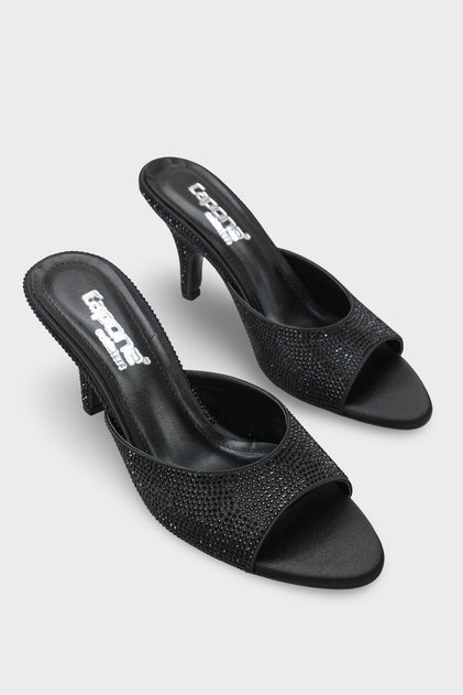 Lenore Stoned Feta Filled Medium Heeled Satin Women's Shoes Slipper