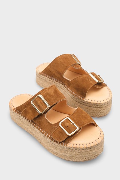 Papuci de damă Joellyn din piele naturală, cu talpă espadrille din piele întoarsă