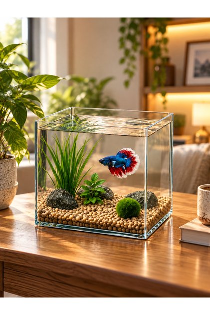 2,8 Litre Şeffaf Küp Akvaryum&Beta Fanusu 15x15x15 cm | Dayanıklı Polistren Sert Plastik Nano Akvaryum