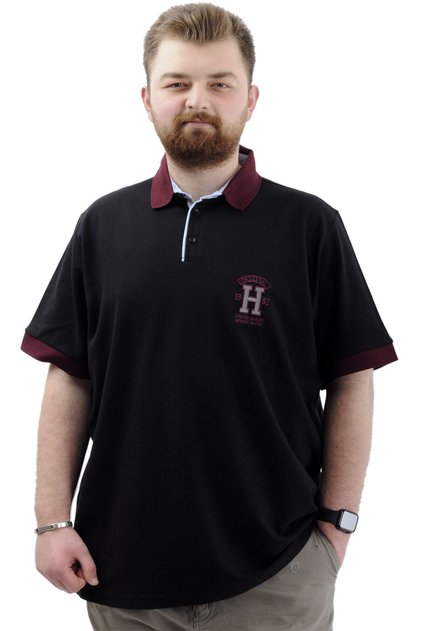 Plus Size Men's Polo Collar T-Shirt - Embroidered, UNION MADE, Black U24332