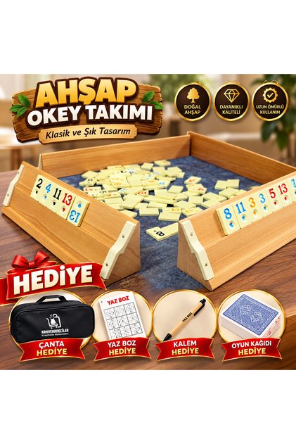 Ahşap Okey Takımı - Kalın Melamin Taş ve Taşıma Çantası