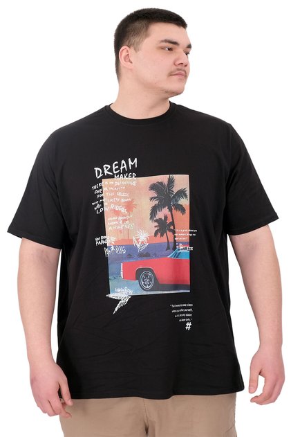 Mode XL Large Size Men's Printed T-Shirt Palm Dream U25026 Black