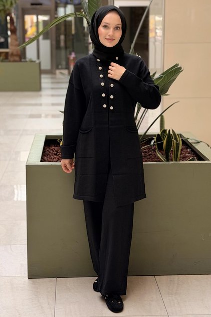 Fuat Gürşen Cardigan 3-Piece Set with Bow and Button Detail