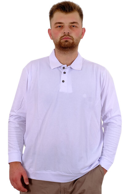 Mode XL Large Size Men's Polo Collar Sweatshirt Embroidered U24340 White