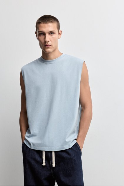 ERKEK Sıfır kol baskılı t-shirt