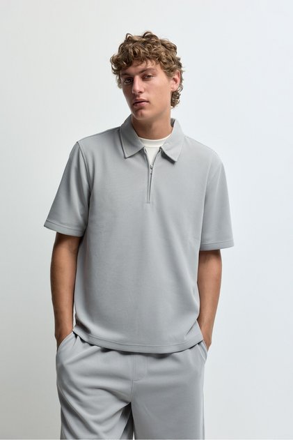 ERKEK Dokulu fermuarlı polo yaka t-shirt