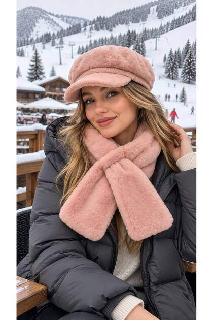 Pink Soft Textured Plush Women's Beanie Hat and Neck Warmer Set of 2