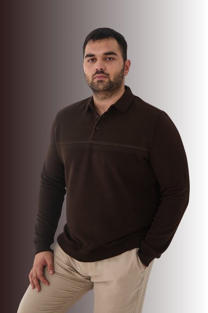 Ανδρικό μπλουζάκι Relaxedfit Winter Oversize μονόχρωμο καφέ πόλο γιακά