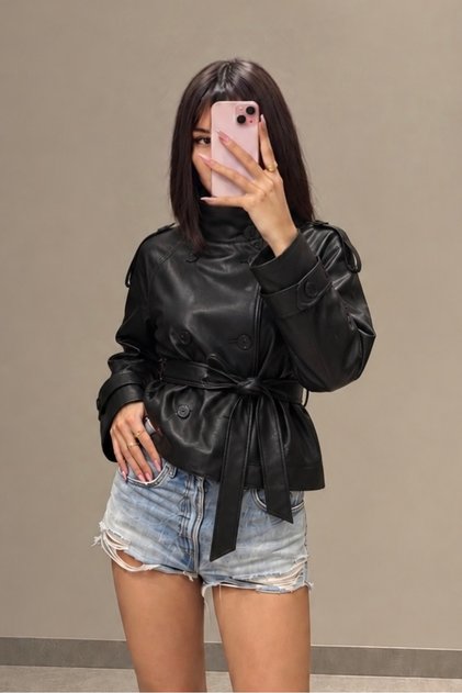 Bsk Faux Leather Mock Neck Lined Women's Leather Jacket Trench Coat