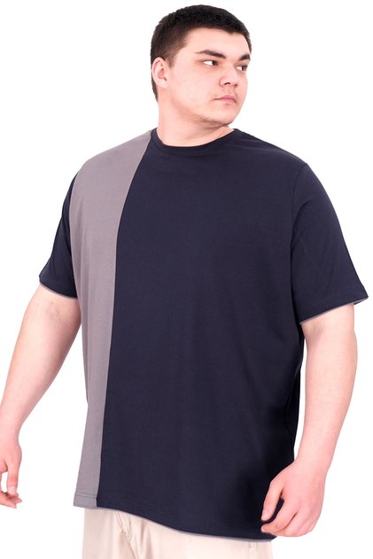 Mode XL Large Size Men's T-Shirt with Pieces Md08 U22134 Navy Blue