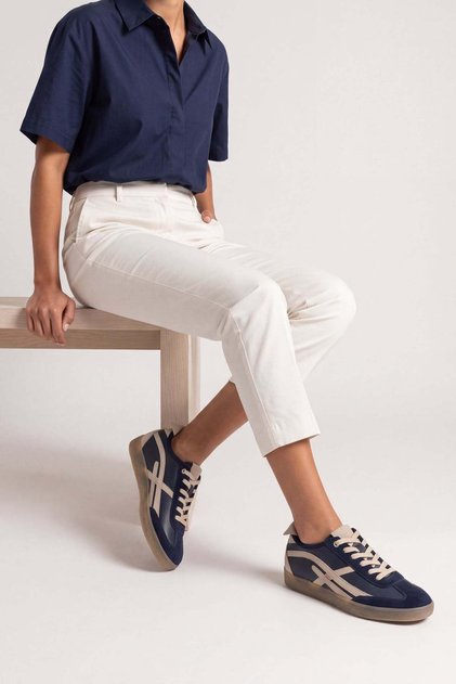 Women's Sneaker Lace-Up Sports Shoes Alvena Navy Blue Suede