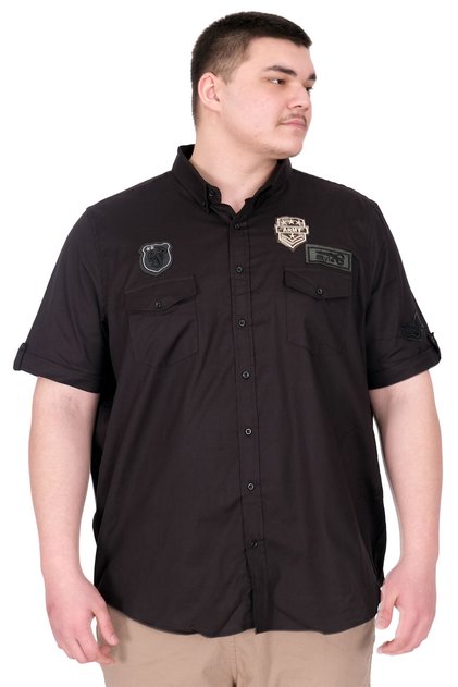 Fashion XL Large Size Men's Shirt Double Cap Gabardine U25601B Black