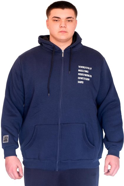 Mode XL Large Size Men's Hooded Sweatshirt Zippered 3 Thread Bronx U24560 Indigo