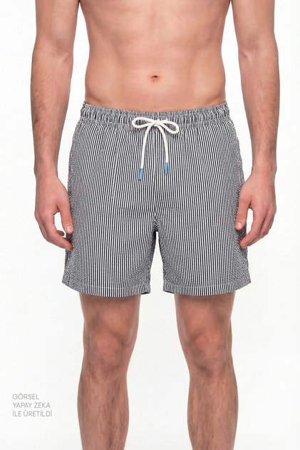 Erkek İndigo Navy Tissue Çizgili Şort