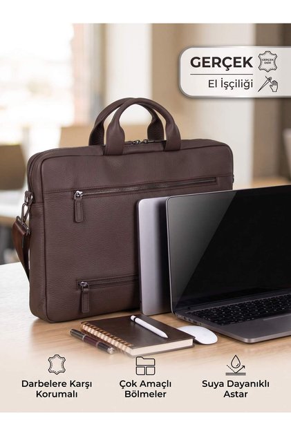 Truro Genuine Leather Laptop Bag 16", Travel Compatible Briefcase
