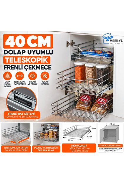 Bagımsız Teleskopık Frenlı Cekmece 40 cm