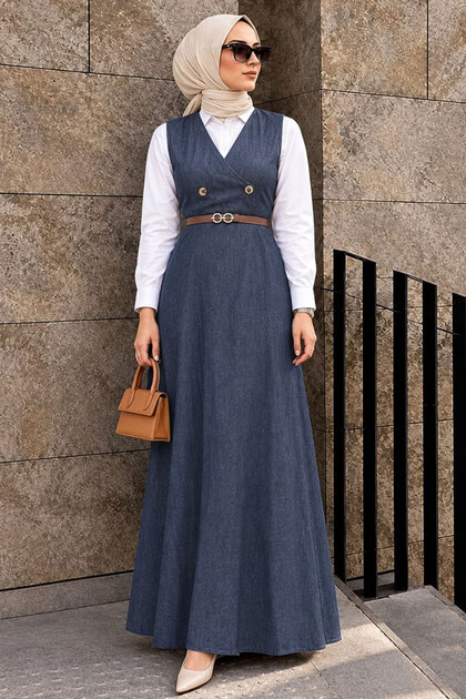 Denim Navy Blue Hijab Gilet Dress 24141L