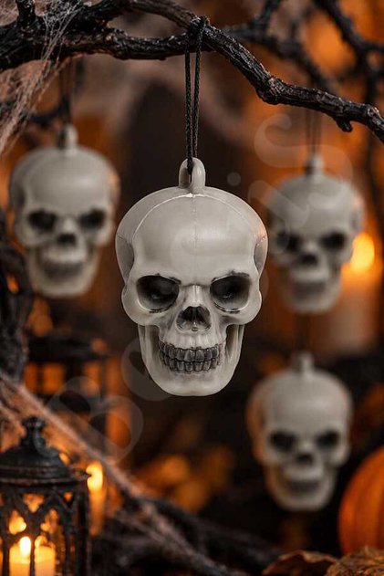 Halloween Cadılar Bayramı Kuru Kafa 6 lı Gri