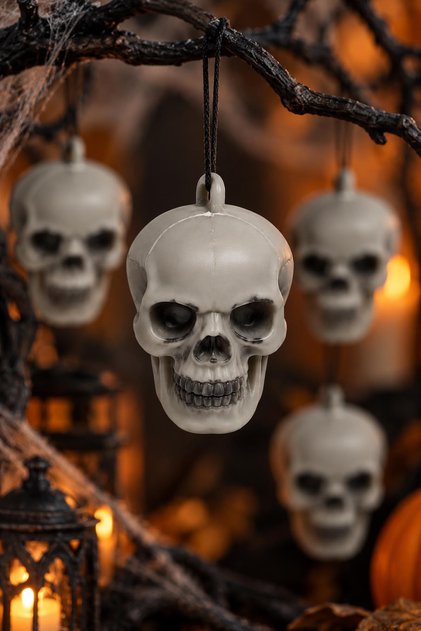 Halloween Cadılar Bayramı Kuru Kafa 6 lı Gri