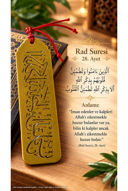 Kitap Ayracı Ra’d Suresi 28. Ayetli İslami Dini Hediyelik Ayraç 12x3,5 cm