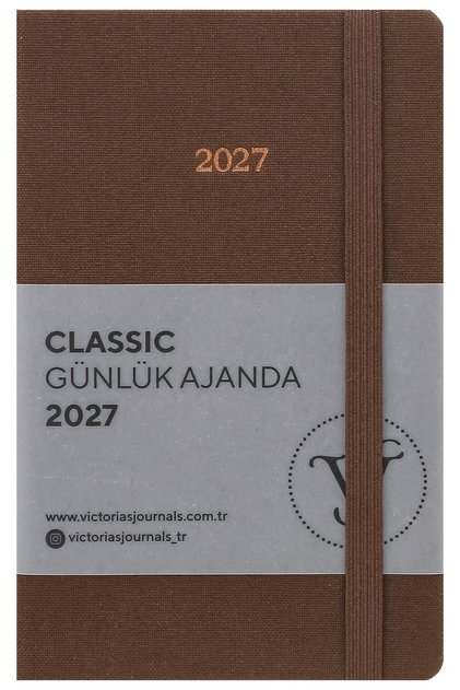 Classic 2027 Daily Planner – Linen Hard Cover, 9X14 Cm, Elastic, Pocketed – Brown