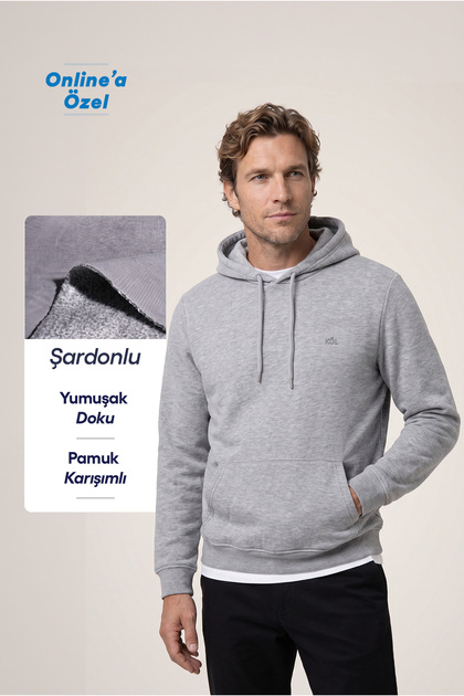 Kapüşonlu Cepli Regular Fit Şardonlu Sıcak Tutan Pamuklu Basic Sweatshirt