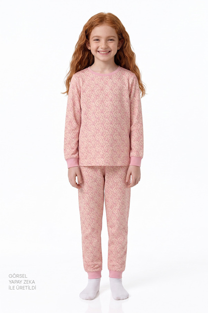 Girl's Pink Whisper Bows Cotton Long Sleeve 2-Piece Pajama Set