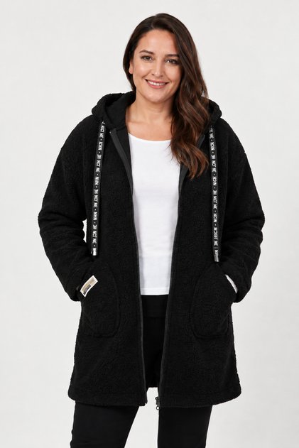 Hooded Buklet Oversized over the Knee Coat Black
