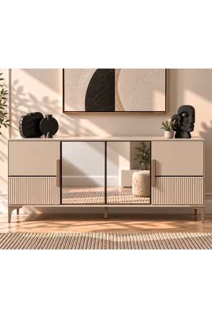 Mira Konsol %100 MDF 180x45 H:80 Membran Kapak Aluminyum Çerçeve Konsol Kumbeji