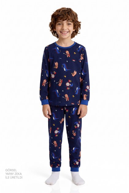 Boy's Blue Capy-Jam Session Cotton Long Sleeve 2-Piece Pajama Set