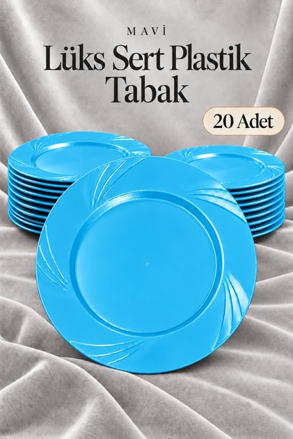 20'li Mavi Renk LÜX SERT PLASTİK Parti Doğum Günü Sunum Davet Nişan Söz Akrilik Mika Kristal Tabak