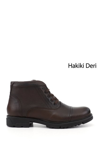 Erkek Kahverengi Fermuarlı Hakiki Deri Klasik Bot