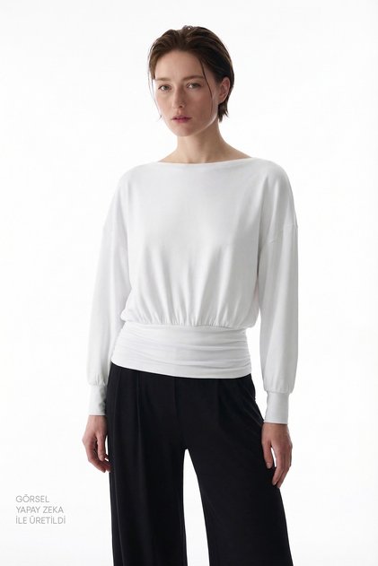 Off-White Boat Neck Waist Detail Modal Top