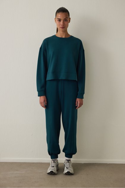 Koyu Yeşil Modal Şardonlu Sweatshirt