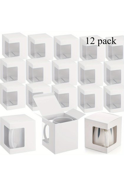 12.5x11x10.5cm WHITE 12Pack Gift Boxes for Sublimation Mugs, Coffee Mugs Boxes with Window, Packagin