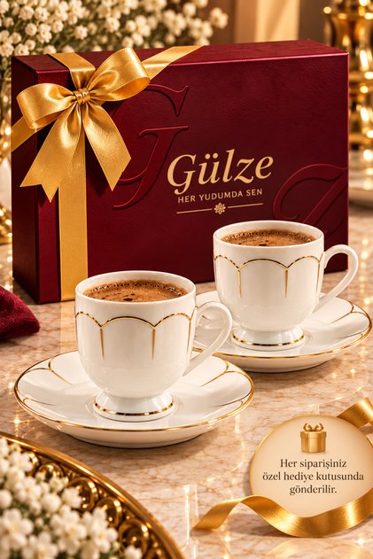 Prestige / Royal Series / Lavi̇n Model 2-Person Coffee Cup Set (Special Design-Thin Bone Porcelain)