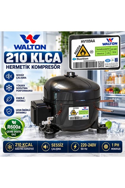Buzdolabı motor Walton GVYX9AA 1/4+ HP R600a Kompresör