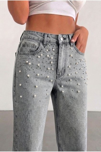 light gray normal waisted front-stone stylish women's pants